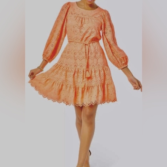 Lilly Pulitzer Keyla Eyelet Dress - Size XL - Bellini Riviera Bright Orange - Picture 1 of 9